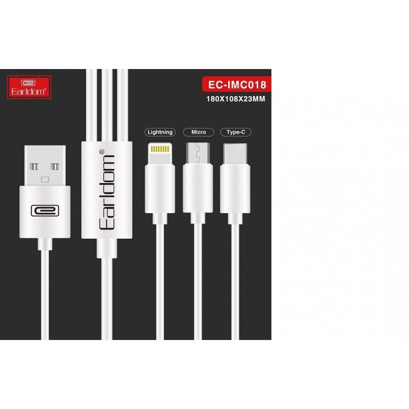 EARLDOM 3 IN ONE 1.2 Meter DATA CABLE MICRO LIGHTNING TYPE-C FAST CHARGING EC IMC018 EARLDOM 3 IN ONE 1.2 Meter DATA CABLE MICRO LIGHTNING TYPE-C FAST CHARGING EC IMC018